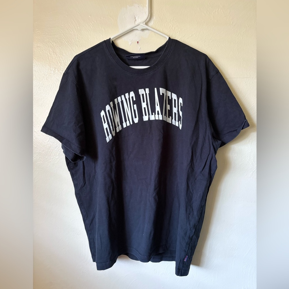 Rowing Blazers Black Tee With White Arch Logo